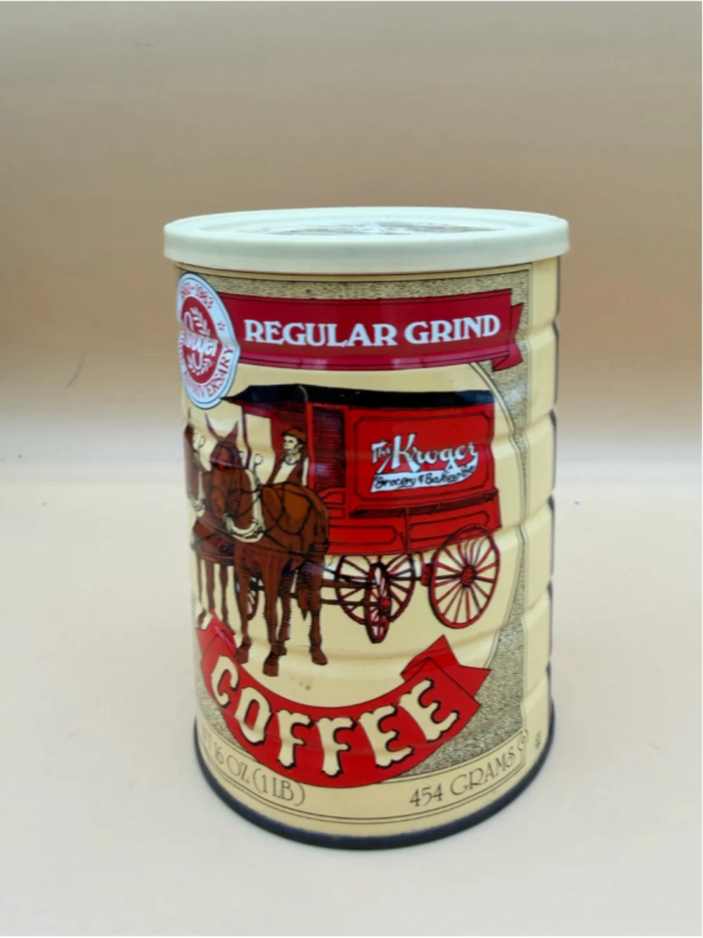 Kroger Vintage 1983 Anniversary Coffee Tin Canister One Size Beige Red
